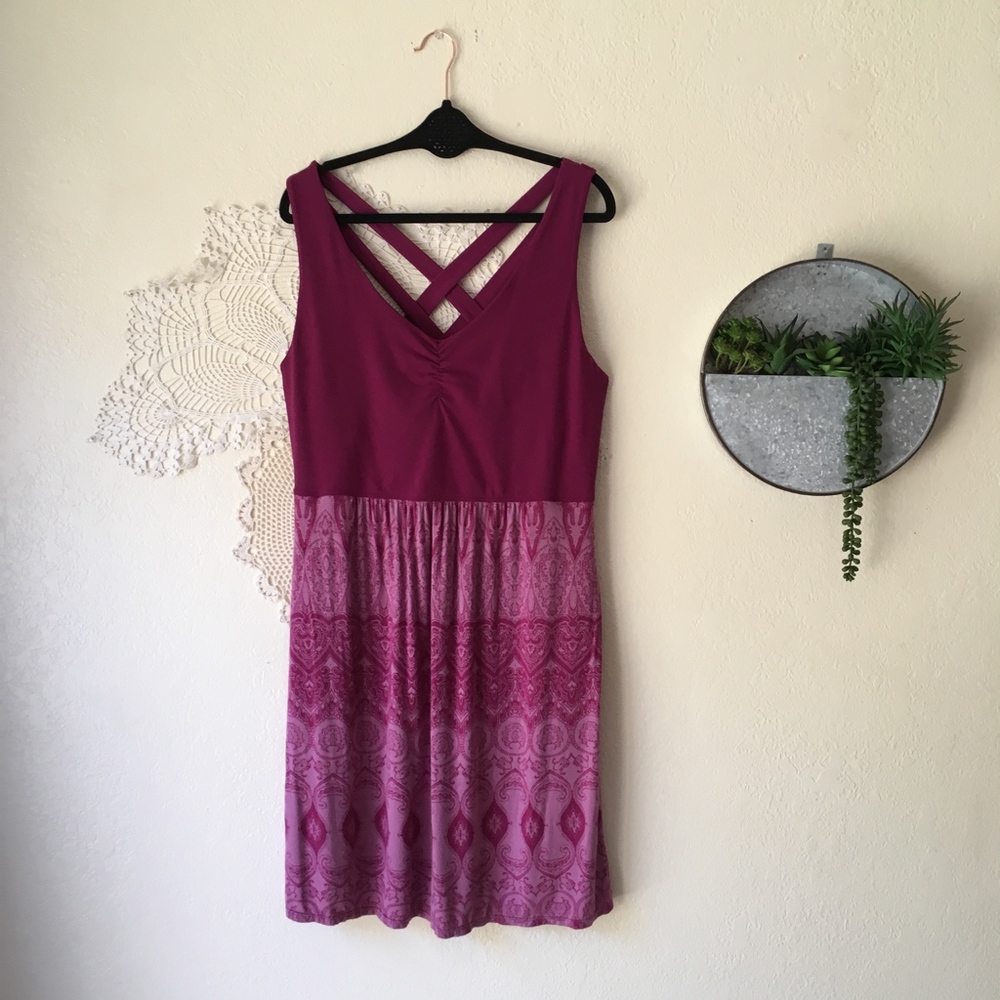 Athleta Galena magenta cross back paisley dress